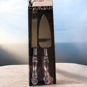 His & Hers Silver Cake Serving Set with Clear Handles